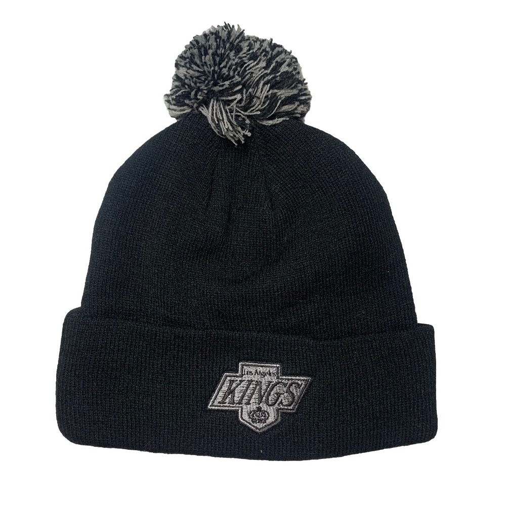 Los Angeles Kings Beanie Cuffed Embroidered NHL Knit Hat Black OSFA 90s Pom
